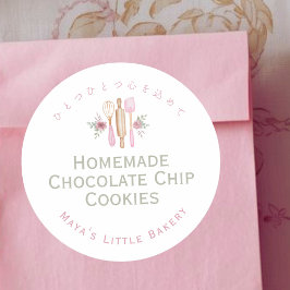 Pink Baking Utensils Bakery Product Name Runder Aufkleber