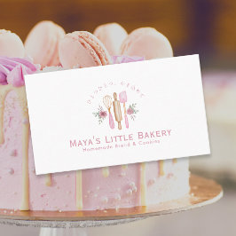 Pink Baking Utensils Watercolor Bakery Pastry Chef Visitenkarte