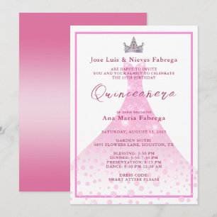Pink Ball Gown & Tiara Quinceañera Geburtstag Einladung