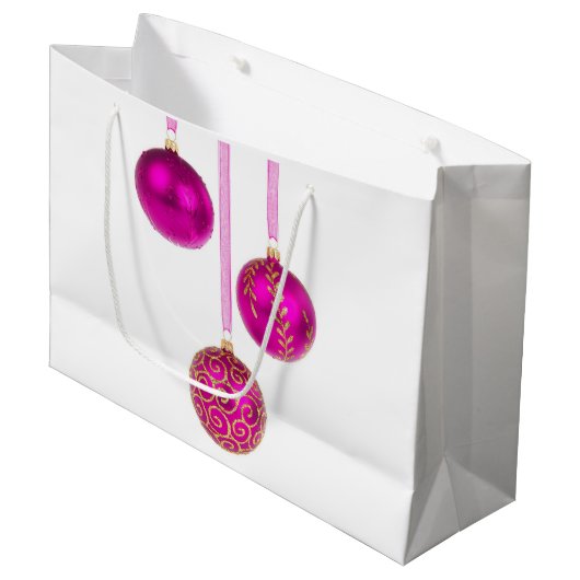 Pink Ball Weihnachtsschmuck Große Geschenktasche Geschenktüte (Vorderseite Schrägansicht)