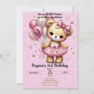 Pink Ballerina Bear Glitzer Ballon Geburtstagspart Einladung