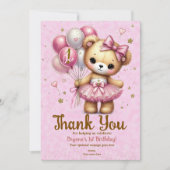 Pink Ballerina Bear Glitzer Balloon Vielen Dank Einladung (Vorderseite)