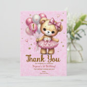 Pink Ballerina Bear Glitzer Balloon Vielen Dank Einladung (Stehend Vorderseite)