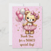 Pink Ballerina Bear Glitzer Balloon Vielen Dank Einladung (Rückseite)