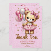 Pink Ballerina Bear Glitzer Balloon Vielen Dank Einladung (Vorne/Hinten)