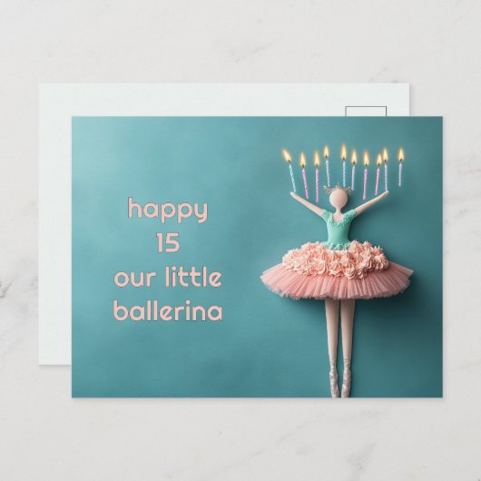 Pink Ballerina Birthday Cake Postkarte (Vorne/Hinten)