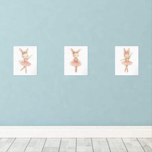 Pink Ballerina Bunny Girls Kinderzimmer Schlafzimm Bilderwand Sets (Holzboden)