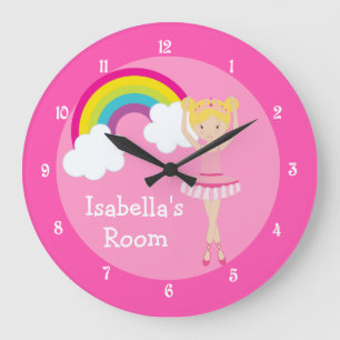 Pink Ballerina Dancer Blonde Girl Custom Große Wanduhr
