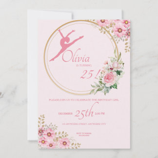 Pink Ballerina Floral Geburtstagsparty Einladung