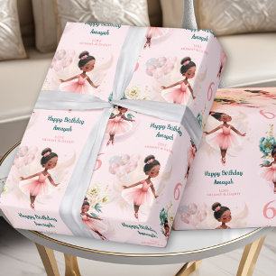 Pink Ballerina Girl Birthday Dark Skin Individuell Geschenkpapier