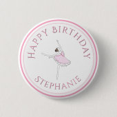 Pink Ballerina Happy Birthday Girl Button (Vorderseite)