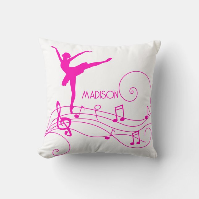 Pink Ballerina & Musiknotens Wave Throw Kissen (Vorderseite)