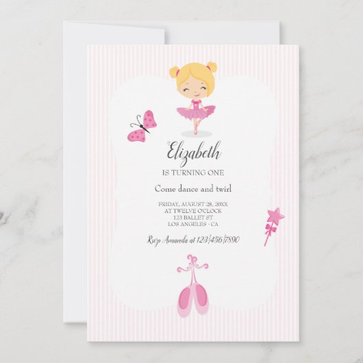 Pink Ballerina Party Einladung (Vorderseite)