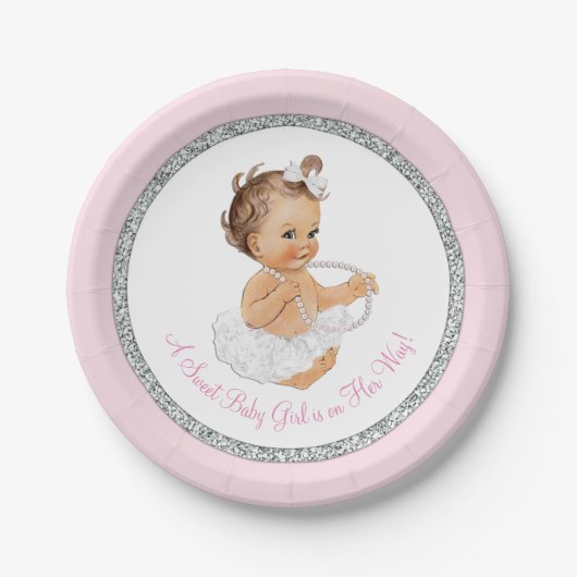 Pink Ballerina Pearl Baby Girl Dusche Pappteller (Vorderseite)