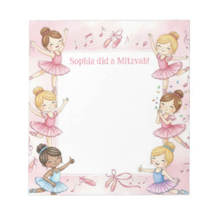 Pink Ballerina Personalisiert Mitzvah Hinweis Notizblock