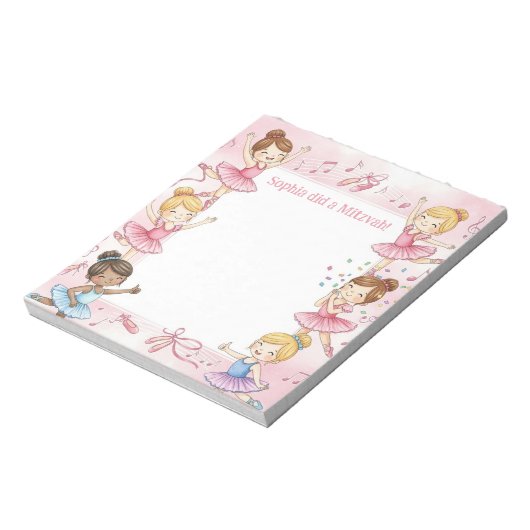 Pink Ballerina Personalisiert Mitzvah Hinweis Notizblock (Rotiert)