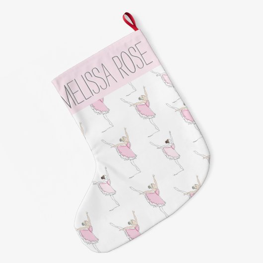 Pink Ballerina Personalisierter Strumpf Großer Weihnachtsstrumpf (Rückseite (Hängend))