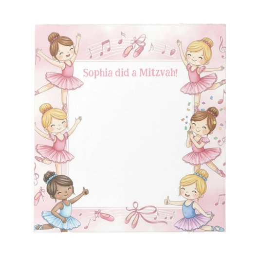 Pink Ballerina Personalized Mitzvah Note pad Notizblock (Vorderseite)