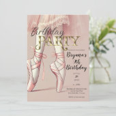 Pink Ballerina Pointed Toes Geburtstagsparty Einladung (Stehend Vorderseite)