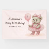 Pink Ballerina Teddy Bear Birthday Banner (Horizontal)