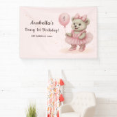 Pink Ballerina Teddy Bear Birthday Banner (InSitu)