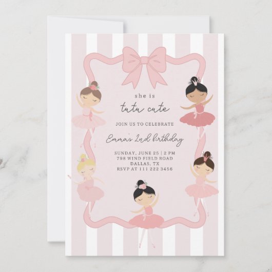 Pink Ballerina Tutu Cute Birthday Invitation Einladung (Vorderseite)