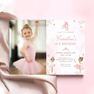 Pink Ballet Dancer Ballerina Geburtstags-Foto Einladung
