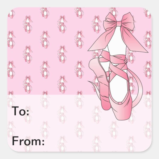 Pink Ballet Shoes Geschenktasten Quadratischer Aufkleber (Vorderseite)