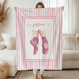 Pink Ballet Shoes with Watercolor Stripes Fleecedecke