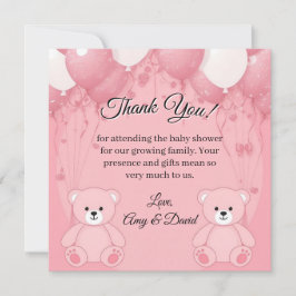 Pink Ballon and Teddy Bear Thank You Card Dankeskarte