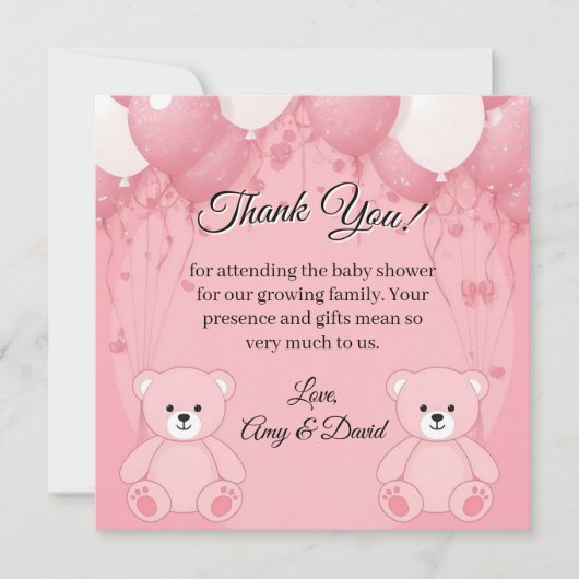 Pink Ballon and Teddy Bear Thank You Card Dankeskarte (Vorderseite)