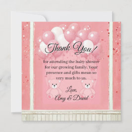Pink Ballon and Teddy Bear Thank You Card Dankeskarte