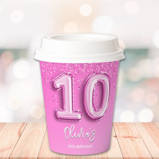 Pink Ballon Birthday girl 10th Pappbecher