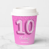 Pink Ballon Birthday girl 10th Pappbecher (Rückseite)