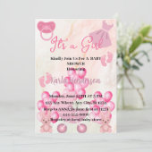 Pink Ballons Bunny Rabbit Es ist eine Girl Baby Du Einladung (Stehend Vorderseite)