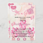 Pink Ballons Bunny Rabbit Es ist eine Girl Baby Du Einladung (Vorne/Hinten)