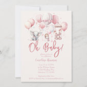 Pink Balloon Animal Baby Dusche Einladung (Vorderseite)