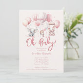 Pink Balloon Animal Baby Dusche Einladung (Stehend Vorderseite)