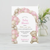 Pink Balloon Arch Teddy Bear Babydusche Einladung (Stehend Vorderseite)