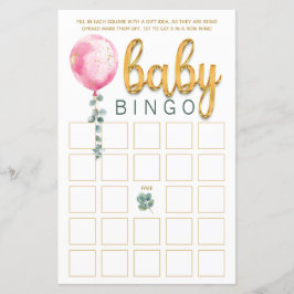Pink Balloon Baby Dusche Bingo Game Card