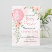 Pink Balloon Baby Dusche Einladung (Stehend Vorderseite)