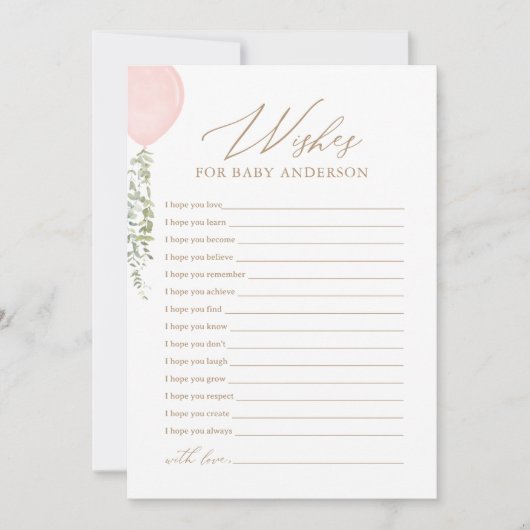 Pink Balloon Baby Dusche Wünsche für Baby Einladung (Vorderseite)
