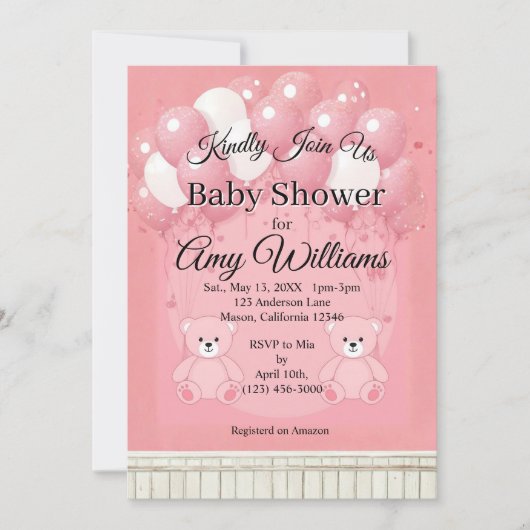 Pink Balloon baby shower Invitation Einladung (Vorderseite)