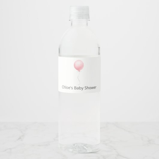 Pink Balloon Babydusche Wasserflaschenetikett (Vorderseite)