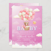 Pink Balloon Bear Baby Dusche Einladung (Vorne/Hinten)