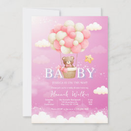 Pink Balloon Bear Baby Dusche Einladung