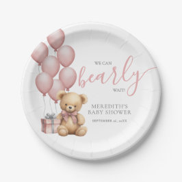 Pink Balloon Bear Baby Shower Pappteller