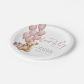 Pink Balloon Bear Baby Shower Pappteller (Schrägansicht)
