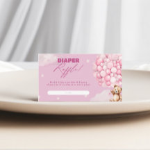 Pink Balloon Bear Diaper Raffle Girl Baby Dusche