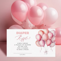 Pink Balloon Bear Diaper Raffle Girl Baby Dusche